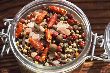 jar of different spices and herbs.