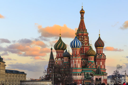 View of St. Basil's Cathedral against cloudy sky