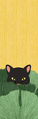 Creative Tropical Bookmark Illustration. Wild Feline Stalking. Hand drawn textures 