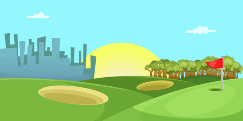 Obraz premium Golf course horizontal banner, cartoon style
