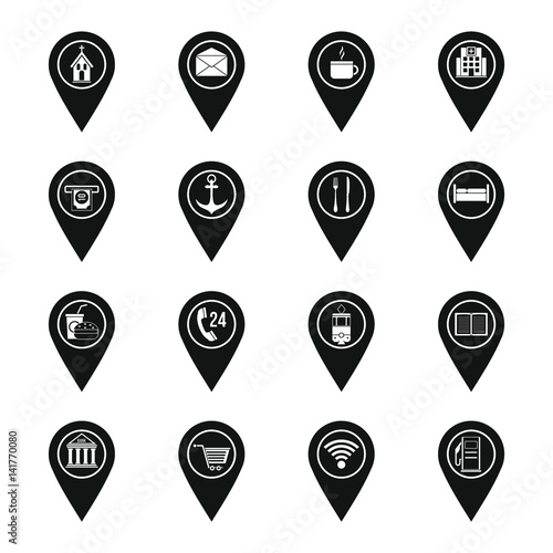 "Points of interest icons set, simple style" Stock image and royalty