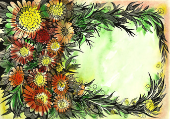 Naklejka na ściany i meble watercolor flowers in different styles