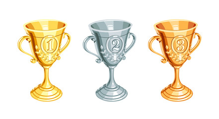 Gold, bronze, silver champion cup. First, second, third Winner