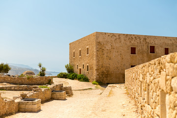 Greece Crete Rethymnon Fortezza ruins of an old house in the grounds. historical building italy