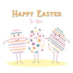 Happy Easter eggs Friend on white background. Funny greeting card design