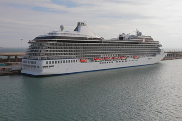 Cruise liner on parking at mooring. Barcelona, Spain