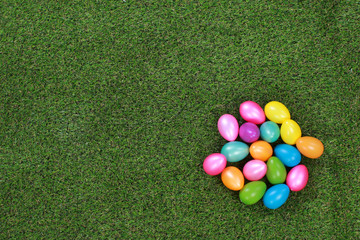 Easter eggs on meadow