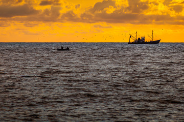 Fototapeta premium seiner on a Black Sea, beautiful sunset, Poti, Georgia