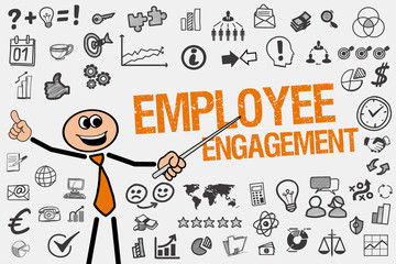 Employee Engagement / Mann mit Symbole