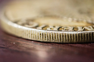 Gold coin in close up