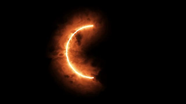 Explosive intro with a flash, a circle of fire and sparks.