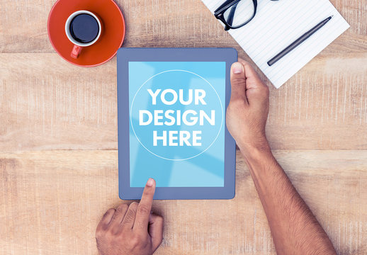 Top View of User with Tablet Mockup 1