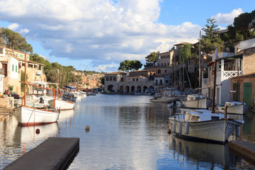 Fototapeta na wymiar Fishing village Cala Figuera port, boats and Mediterranean Sea, Majorca, Spain