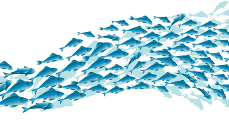 Blue school fish on white background.  simple concept vector illustration - obrazy, fototapety, plakaty