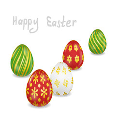 Easter greeting card with a group of bright standing eggs