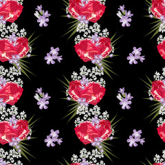 Naklejka premium Seamless flower pattern with tulips. Floral romantic background for textile, cover, wallpaper, gift packaging, printing, scrapbooking.