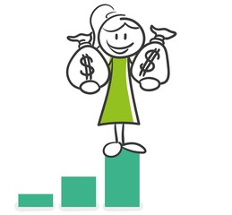 Stick Figure Series Green Woman / Geld generieren