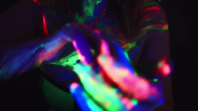 4K Disco Glow Neon UV Paint Woman Dancing