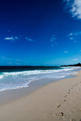 Obraz premium A simple vertical photo of a tropical beach and the ocean. New Providence, Nassau, Bahamas.