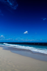 A simple vertical photo of a tropical beach and the ocean. New Providence, Nassau, Bahamas.