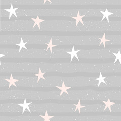 Abstract star seamless pattern background. Hand made star isolated on grey