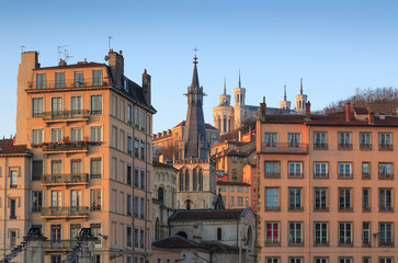 Fototapeta na wymiar Morning view at Vieux Lyon, the old town of Lyon, France.