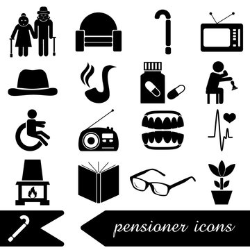 pensioner senior citizen theme set of icons eps10