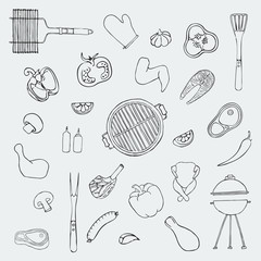 Barbecue line icon set