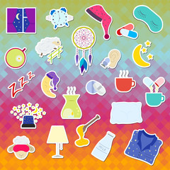 Fototapeta na wymiar Collection of colorful sleep and insomnia icon