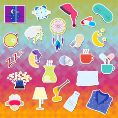 Collection of colorful sleep and insomnia icon