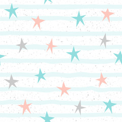 Soft pastel star seamless background. Grey, pink and blue star.