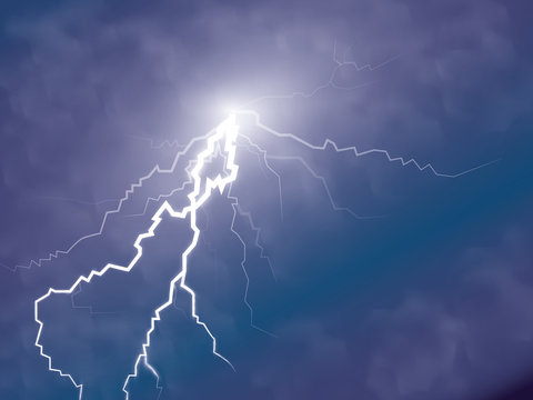 Storm and Lightning with rain and white cloud isolated on transparent background. Vector
