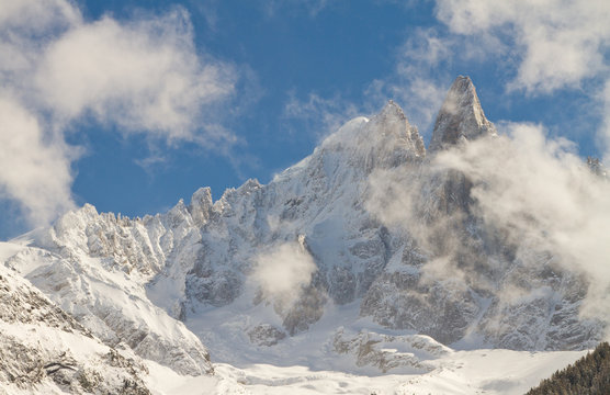 Aiguille Verte from Chamonix after a winter snowfall from Chamonix - France