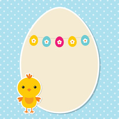 Easter card with a chick and an egg frame, space for text
