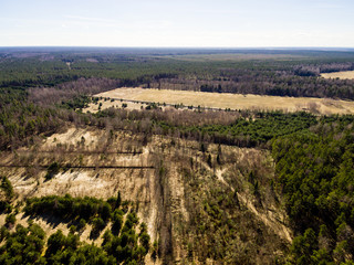 drone image. aerial view of rural area with fields and forests