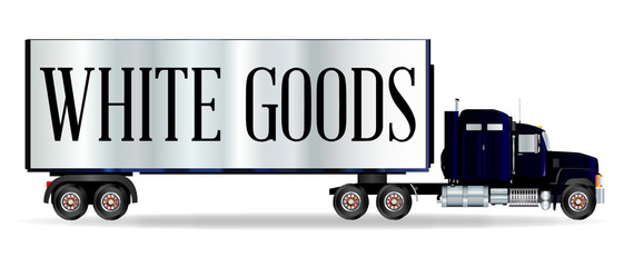 Truck Tractor Unit And Trailer With White Goods Inscription