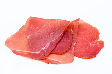 Pork ham slices isolated on white background.