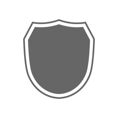 Shield shape icon. Gray label sign, isolated on white background. Symbol of protection, arms, security, safety. Flat retro style design. Element vintage heraldic emblem. Vector illustration