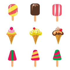 Set of ice cream isolated on white background. Chocolate ice cream in a flat style. Vector illustrations