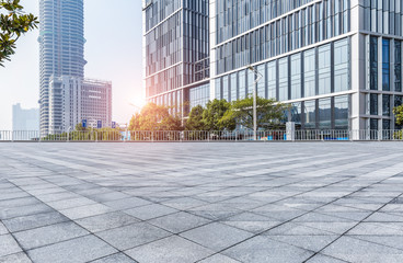 Fototapeta premium Empty floor with modern business office building