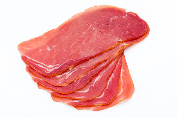 Pork ham slices isolated on white background.