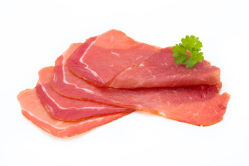Pork ham slices isolated on white background.