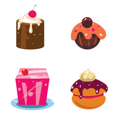 Cake set. Four sweet cakes on the white background