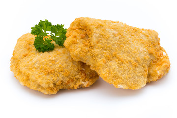 Fried chicken nuggets isolated on white.