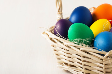 Colored Easter eggs in a basket