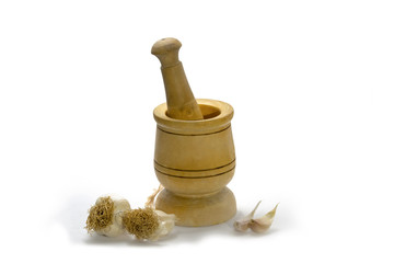Wooden mortar and pestle – Stock Image