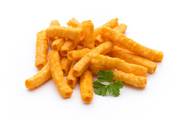 Potato fry on white isolated background.