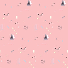 Memphis seamless pattern 80's-90's styles. Trendy . Colorful geometric background, different shapes. Vector Illustration