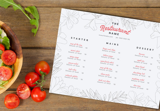Floral Line Art Menu Layout 2