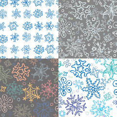 set of 4 seamless snowflake pattern